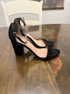 Madden Girl Black Suede Ankle-Strap Block Heels